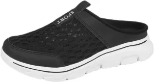 FUNCOS Men's Arch Support Slip-On Mules - Breathable Mesh Walking Shoes with Memory Foam, Lightweight Comfortable House Slippers for Indoor & Outdoor