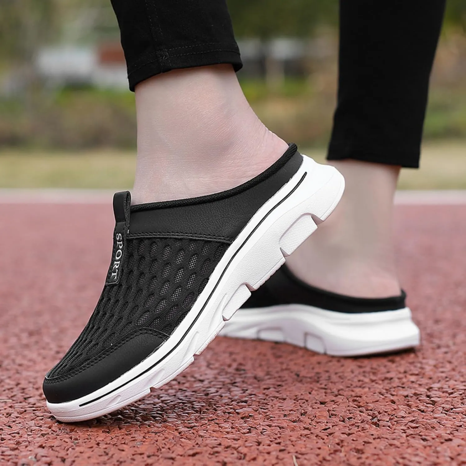 FUNCOS Men's Arch Support Slip-On Mules - Breathable Mesh Walking Shoes with Memory Foam, Lightweight Comfortable House Slippers for Indoor & Outdoor