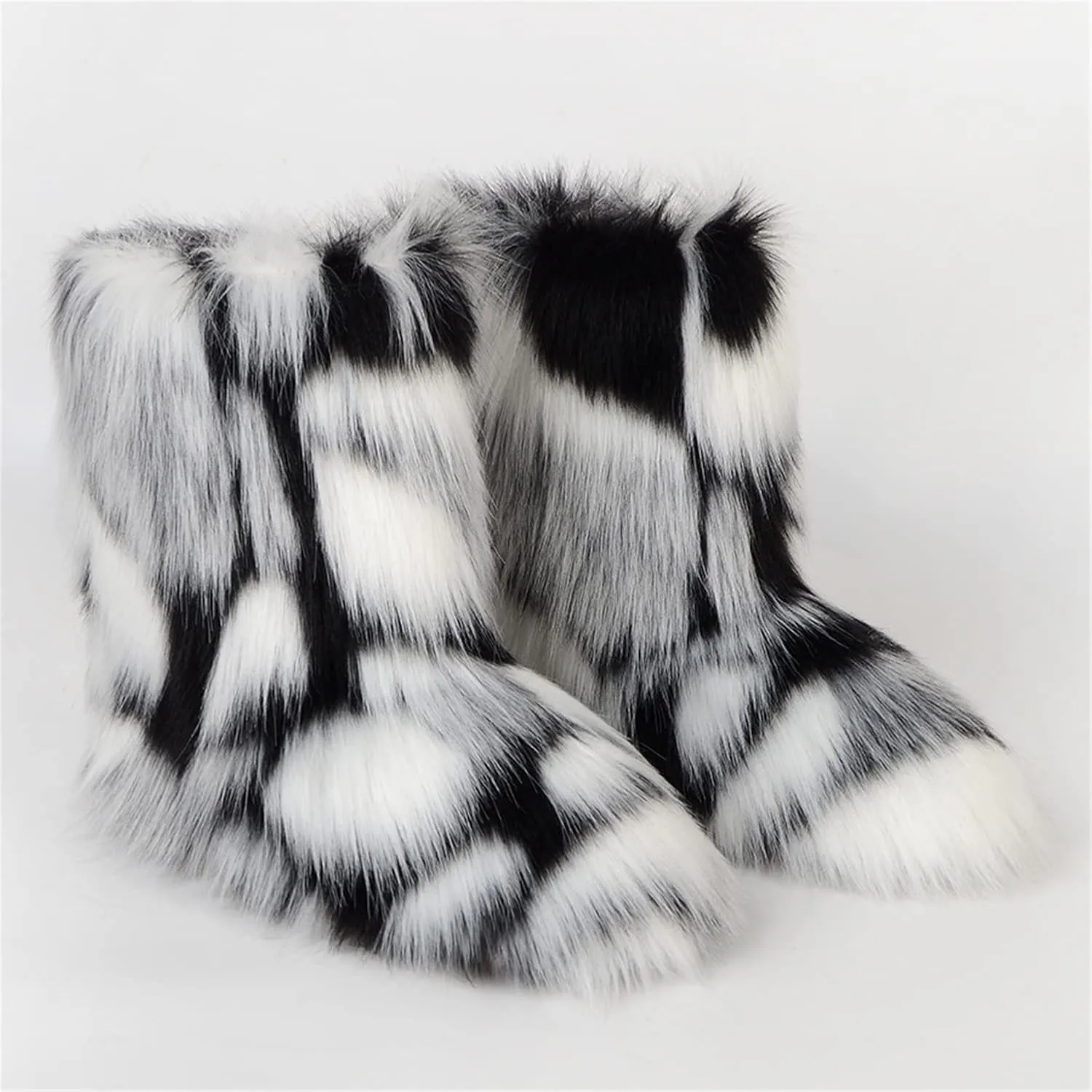 FUNCOS Women's Faux Fur Boots Warm Fuzzy Fluffy Winter Halloween Party Costume Shoes