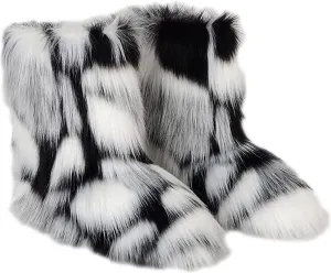 FUNCOS Women's Faux Fur Boots Warm Fuzzy Fluffy Winter Halloween Party Costume Shoes