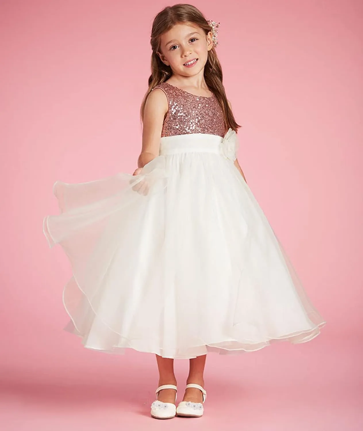 Furdeour Girls Dress Shoes Flower Girl Shoes Girls High Heels Closed Toe Wedding Party School Toddler Little Big Kid