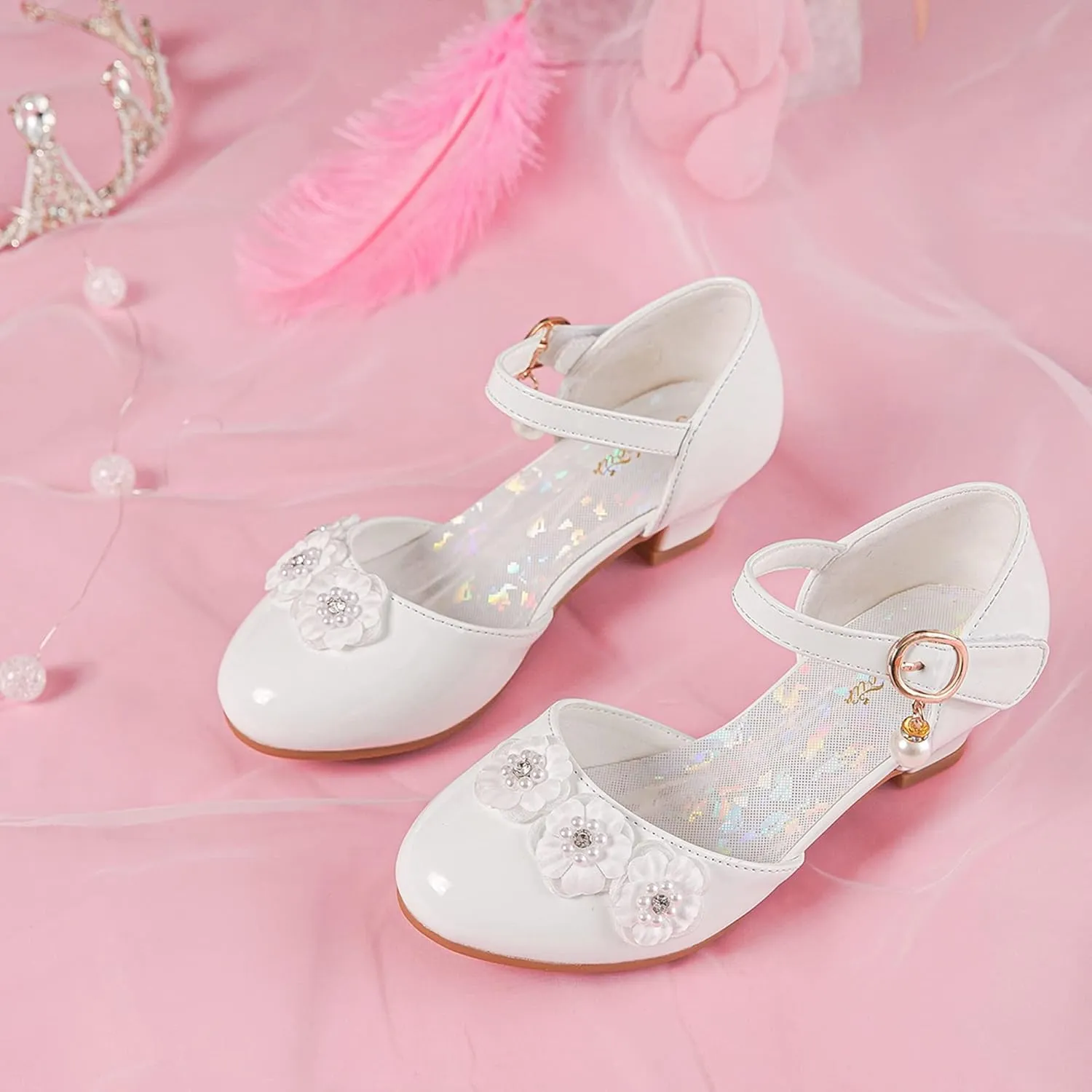 Furdeour Girls Dress Shoes Flower Girl Shoes Girls High Heels Closed Toe Wedding Party School Toddler Little Big Kid