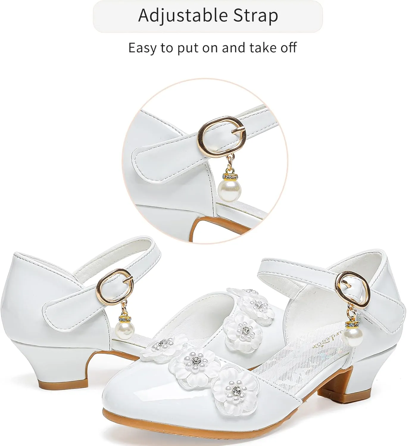 Furdeour Girls Dress Shoes Flower Girl Shoes Girls High Heels Closed Toe Wedding Party School Toddler Little Big Kid