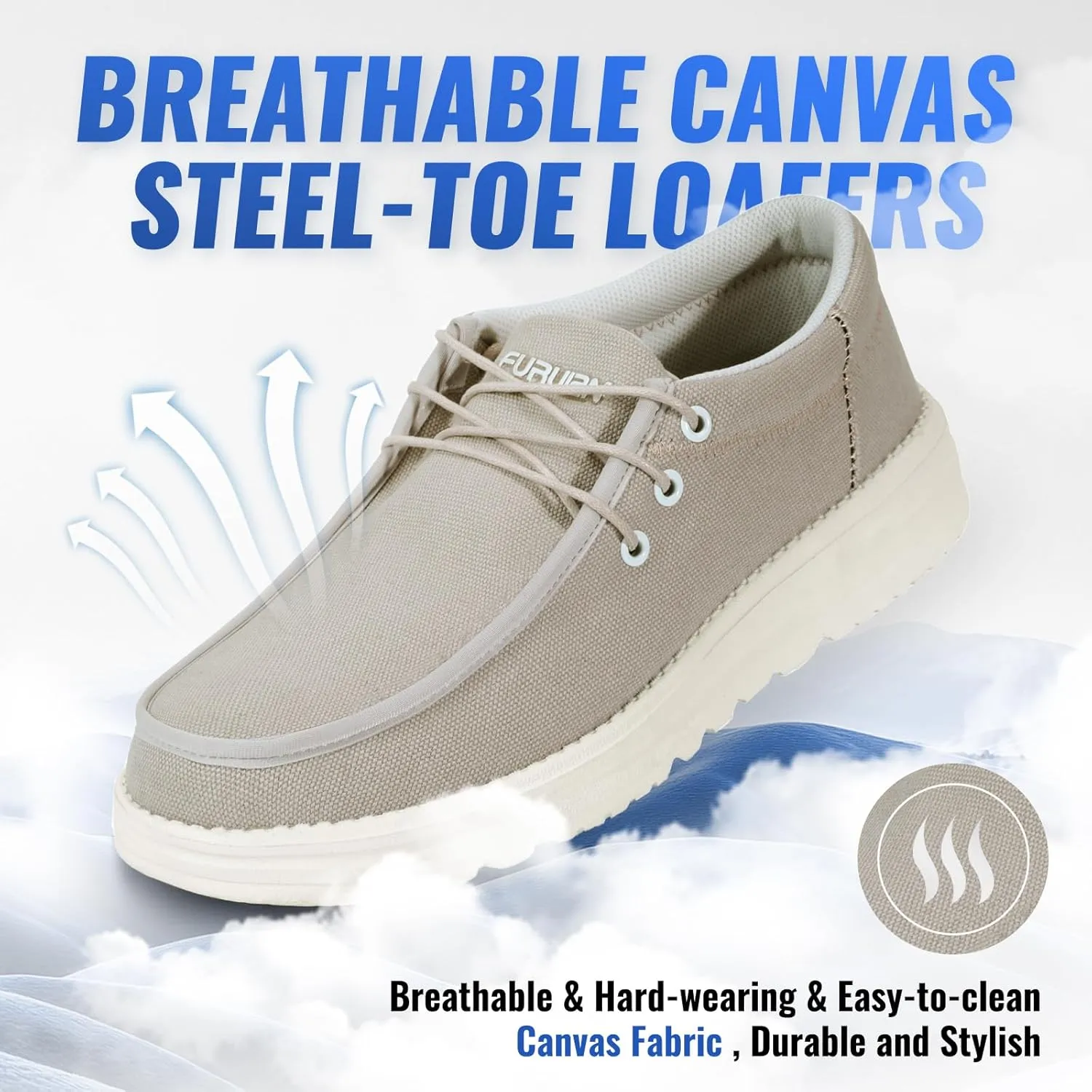 Furuian Steel Toe Shoes for Men Low-top Safety Work Shoes for Men Lightweight Steel Toe Sneakers Comfortable Canvas Work Loafers Zapatos De Trabajo para Hombres