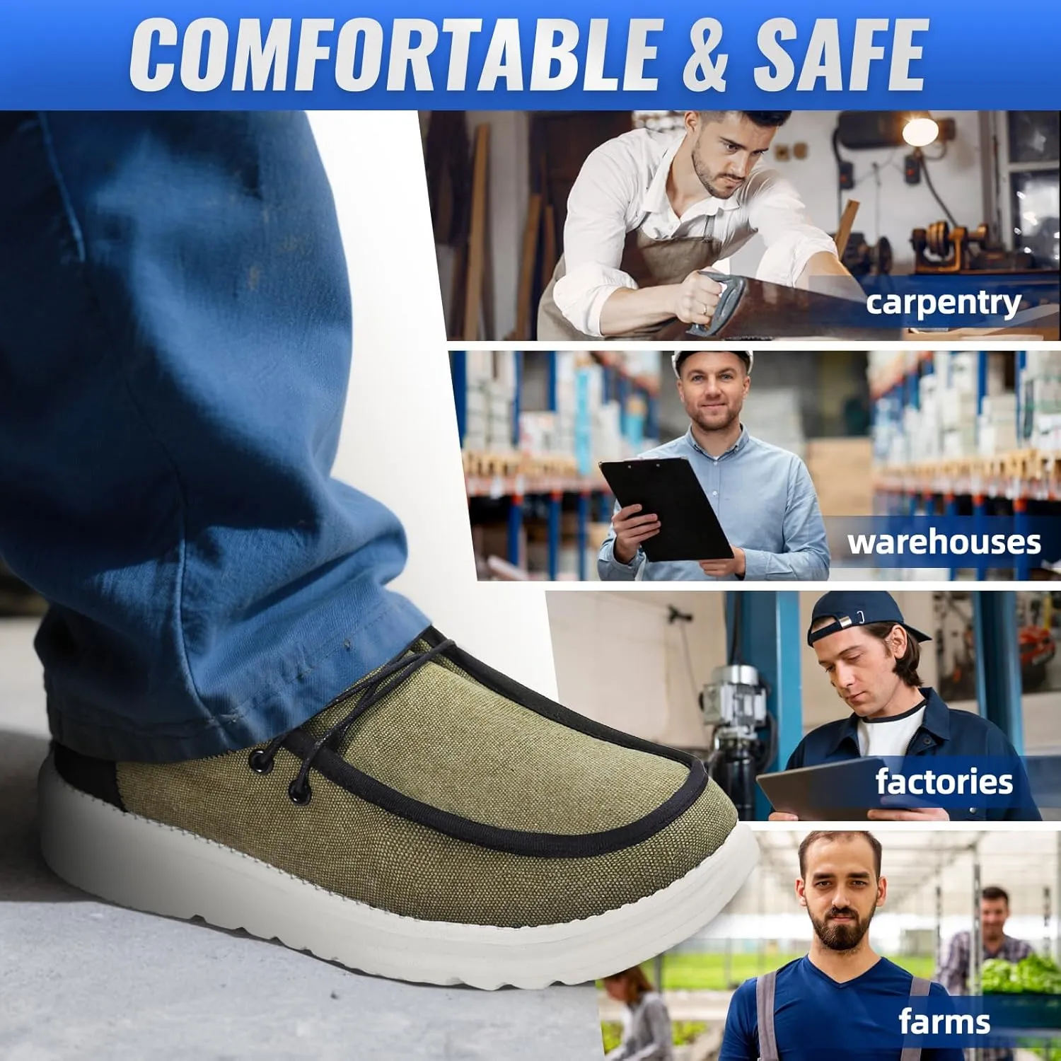 Furuian Steel Toe Shoes for Men Low-top Safety Work Shoes for Men Lightweight Steel Toe Sneakers Comfortable Canvas Work Loafers Zapatos De Trabajo para Hombres