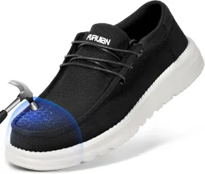 Furuian Steel Toe Shoes for Men Low-top Safety Work Shoes for Men Lightweight Steel Toe Sneakers Comfortable Canvas Work Loafers Zapatos De Trabajo para Hombres