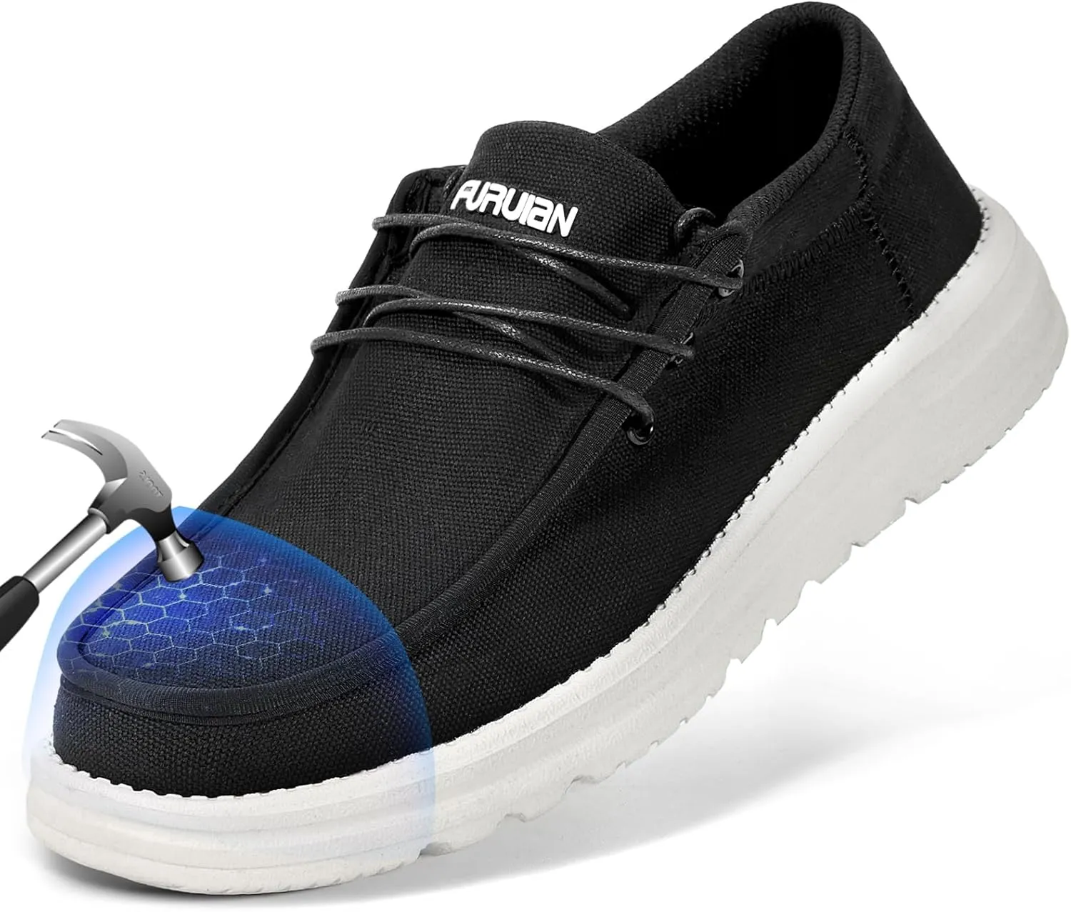 Furuian Steel Toe Shoes for Men Low-top Safety Work Shoes for Men Lightweight Steel Toe Sneakers Comfortable Canvas Work Loafers Zapatos De Trabajo para Hombres