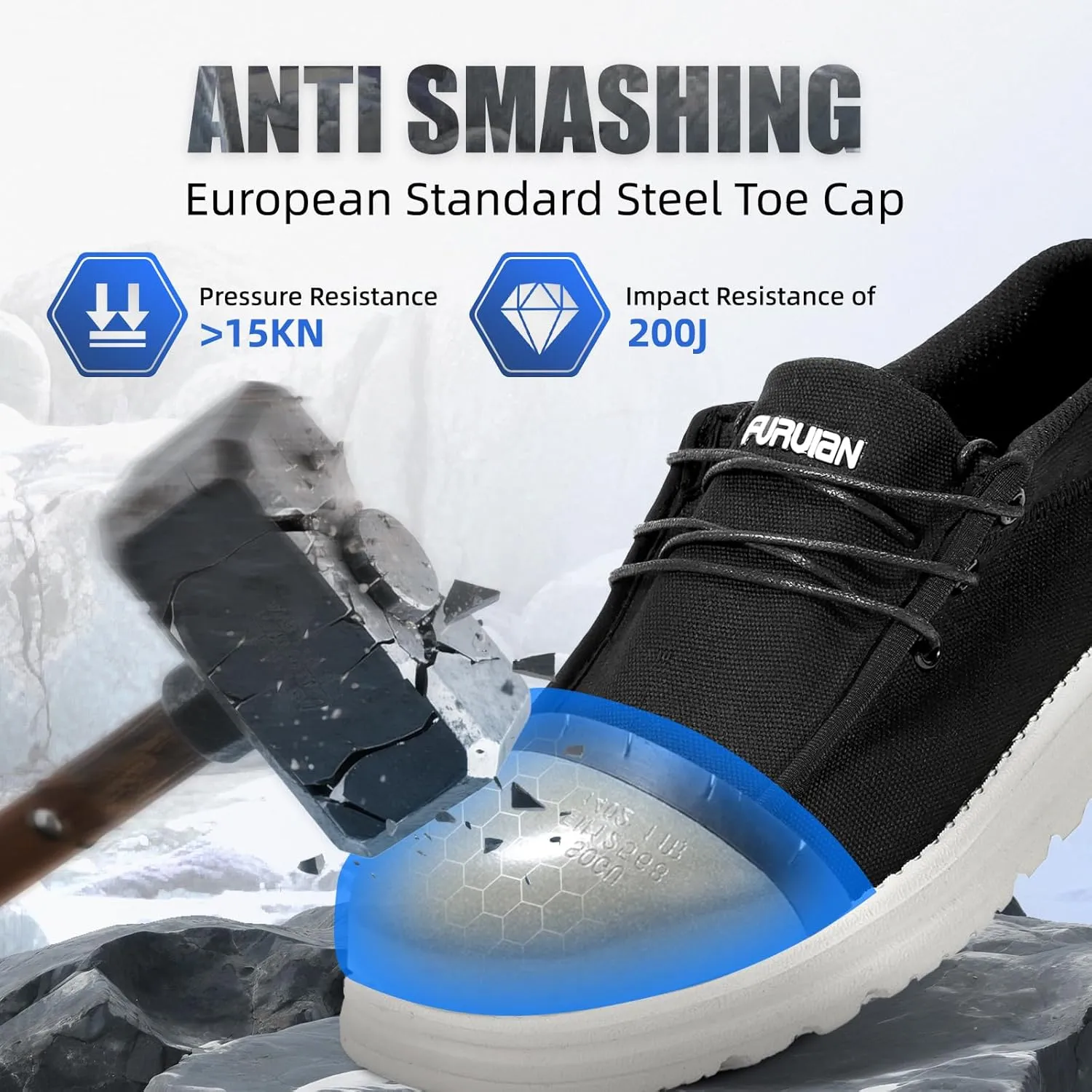Furuian Steel Toe Shoes for Men Low-top Safety Work Shoes for Men Lightweight Steel Toe Sneakers Comfortable Canvas Work Loafers Zapatos De Trabajo para Hombres