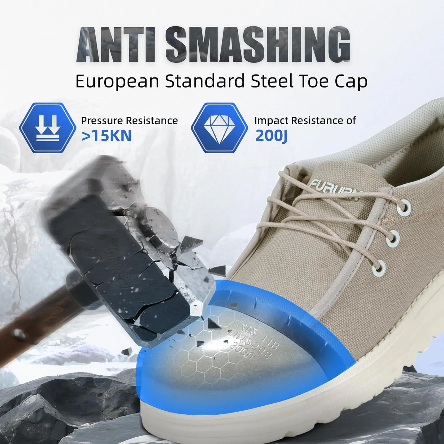 Furuian Steel Toe Shoes for Men Low-top Safety Work Shoes for Men Lightweight Steel Toe Sneakers Comfortable Canvas Work Loafers Zapatos De Trabajo para Hombres