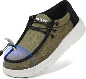 Furuian Steel Toe Shoes for Men Low-top Safety Work Shoes for Men Lightweight Steel Toe Sneakers Comfortable Canvas Work Loafers Zapatos De Trabajo para Hombres