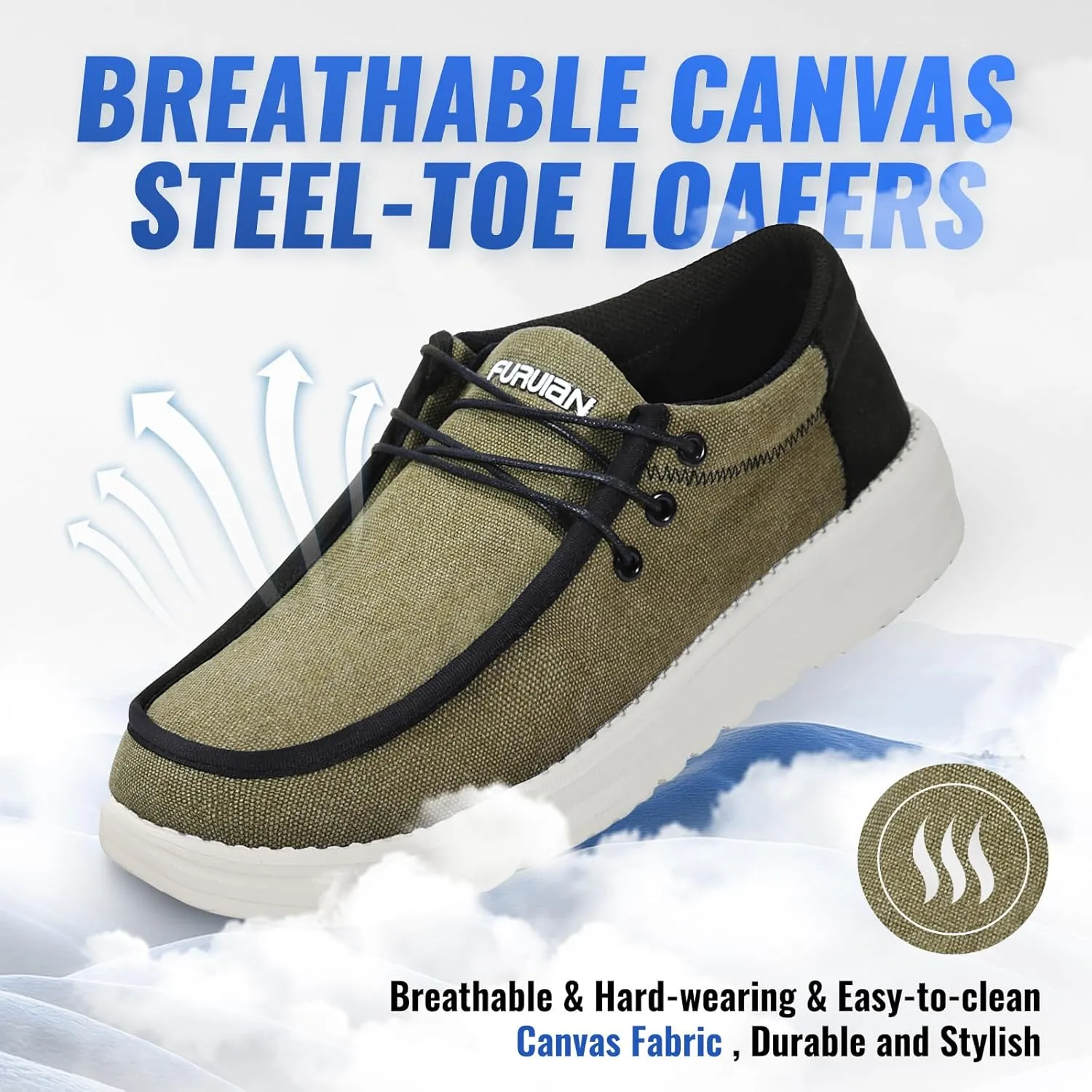 Furuian Steel Toe Shoes for Men Low-top Safety Work Shoes for Men Lightweight Steel Toe Sneakers Comfortable Canvas Work Loafers Zapatos De Trabajo para Hombres