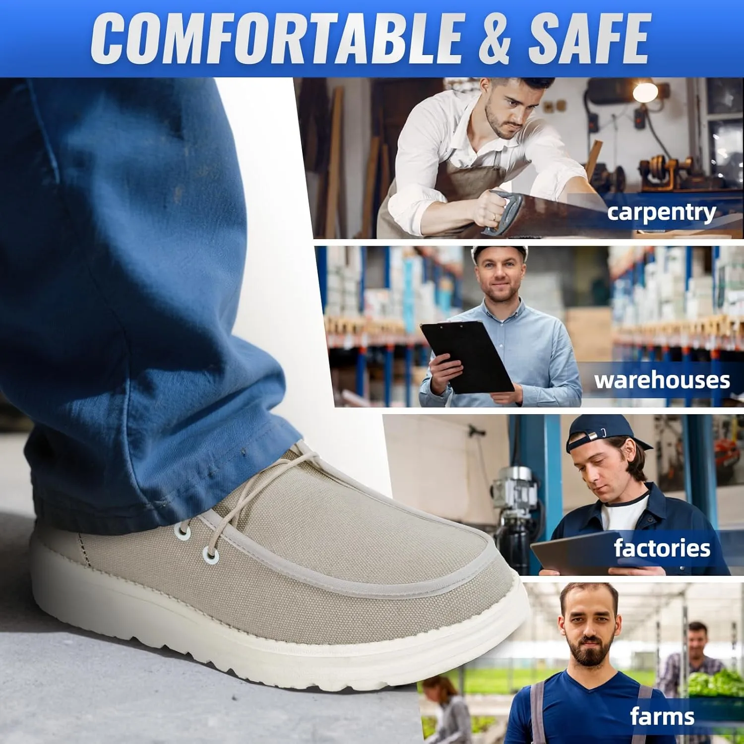 Furuian Steel Toe Shoes for Men Low-top Safety Work Shoes for Men Lightweight Steel Toe Sneakers Comfortable Canvas Work Loafers Zapatos De Trabajo para Hombres