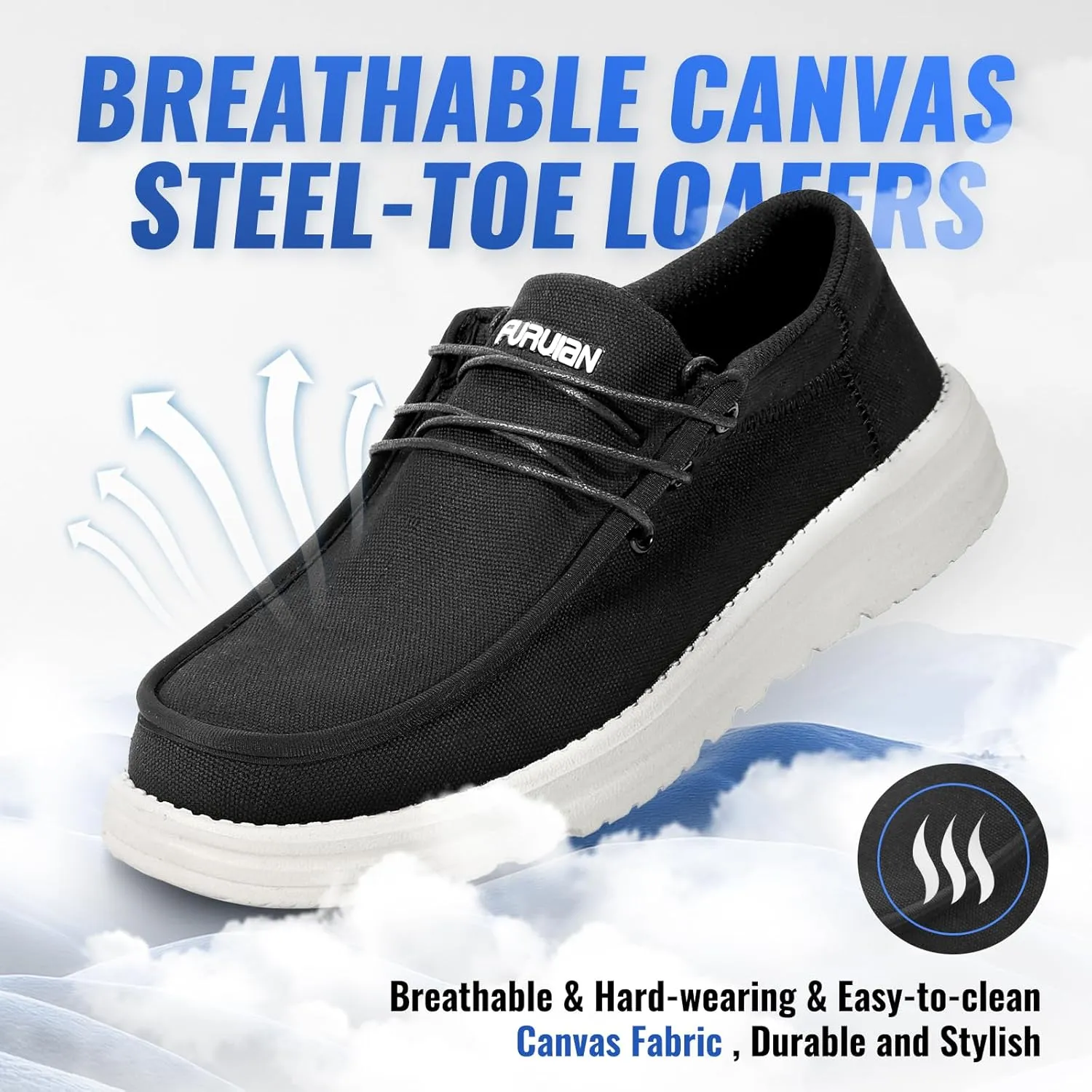 Furuian Steel Toe Shoes for Men Low-top Safety Work Shoes for Men Lightweight Steel Toe Sneakers Comfortable Canvas Work Loafers Zapatos De Trabajo para Hombres