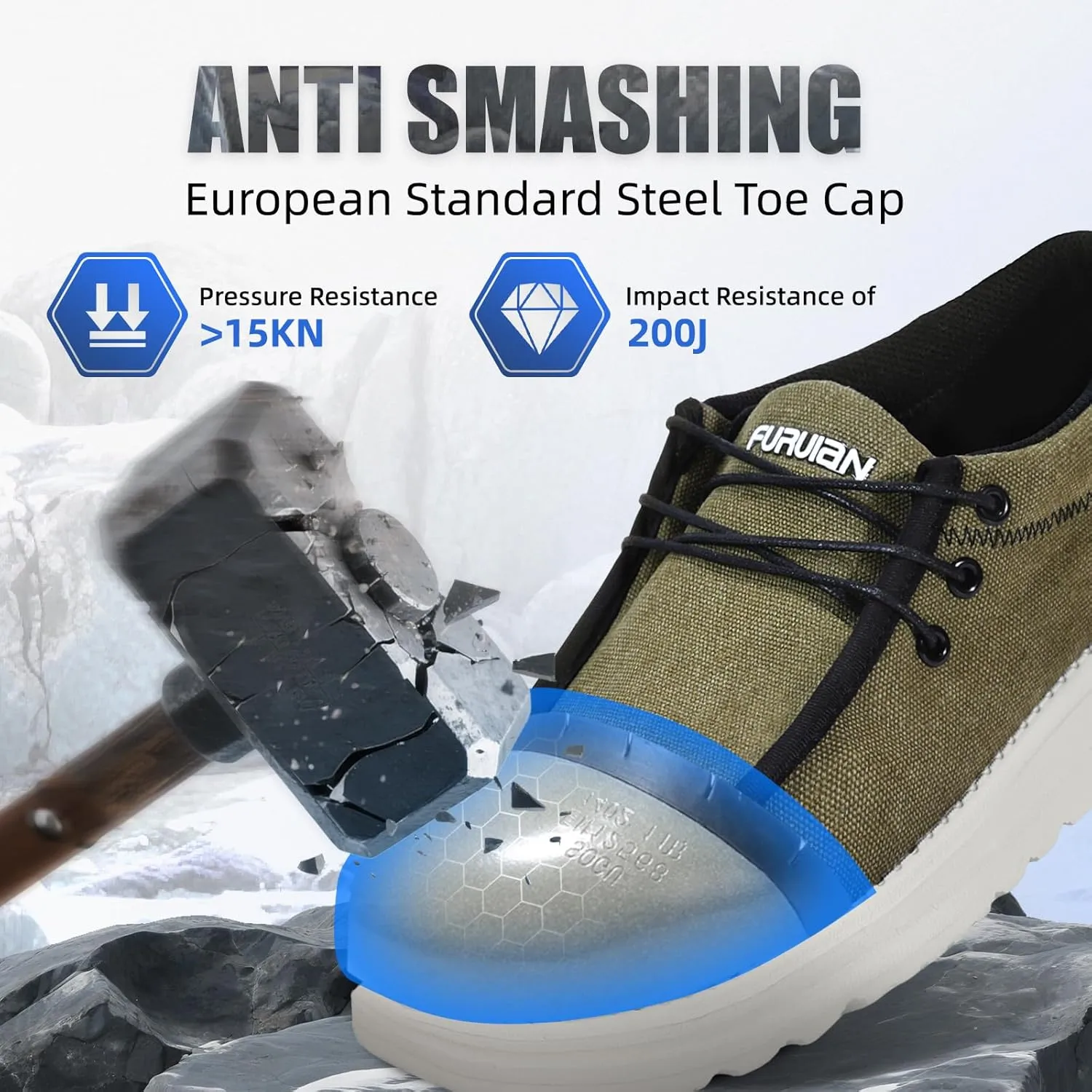 Furuian Steel Toe Shoes for Men Low-top Safety Work Shoes for Men Lightweight Steel Toe Sneakers Comfortable Canvas Work Loafers Zapatos De Trabajo para Hombres