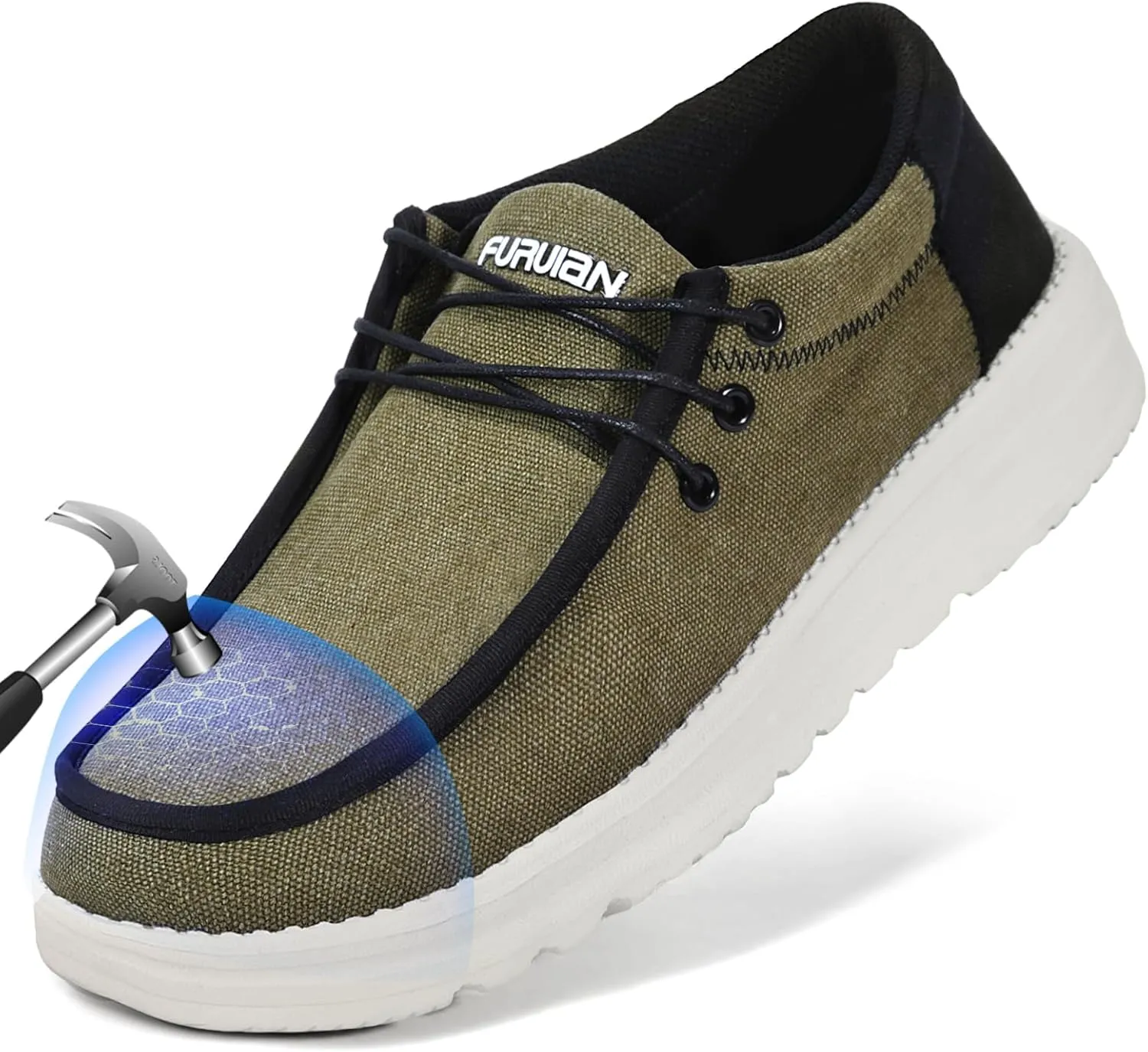 Furuian Steel Toe Shoes for Men Low-top Safety Work Shoes for Men Lightweight Steel Toe Sneakers Comfortable Canvas Work Loafers Zapatos De Trabajo para Hombres