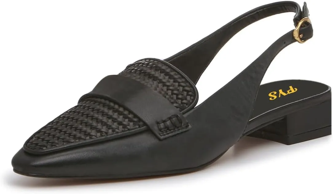 FYS Women's Pointed Toe Penny Loafers Chunky Block Low Heel Slingback Pumps Slip on Braid Work Office Shoes Size 4-16 US