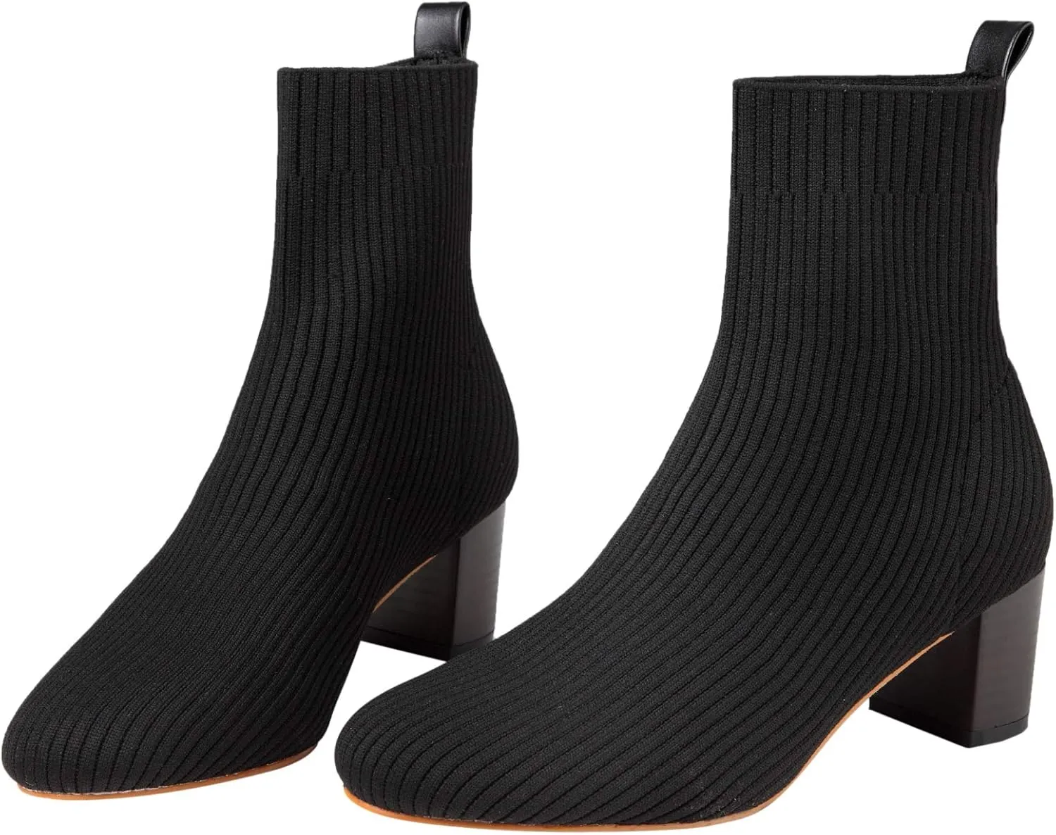GATUXUS Women's Glove Chunky Mid Heel Ankle Boots Pointed Toe Knit Sock Style Booties Casual Warm Shoes