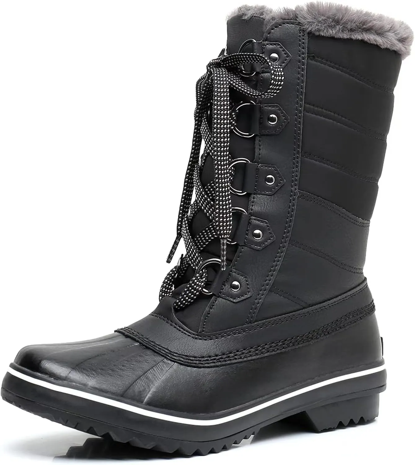 GAWBAW Women's Mid-Calf Waterproof Winter Snow Boots - Warm Faux Fur Lined Duck Boots Cold Weather Lace Up Fashion Boots