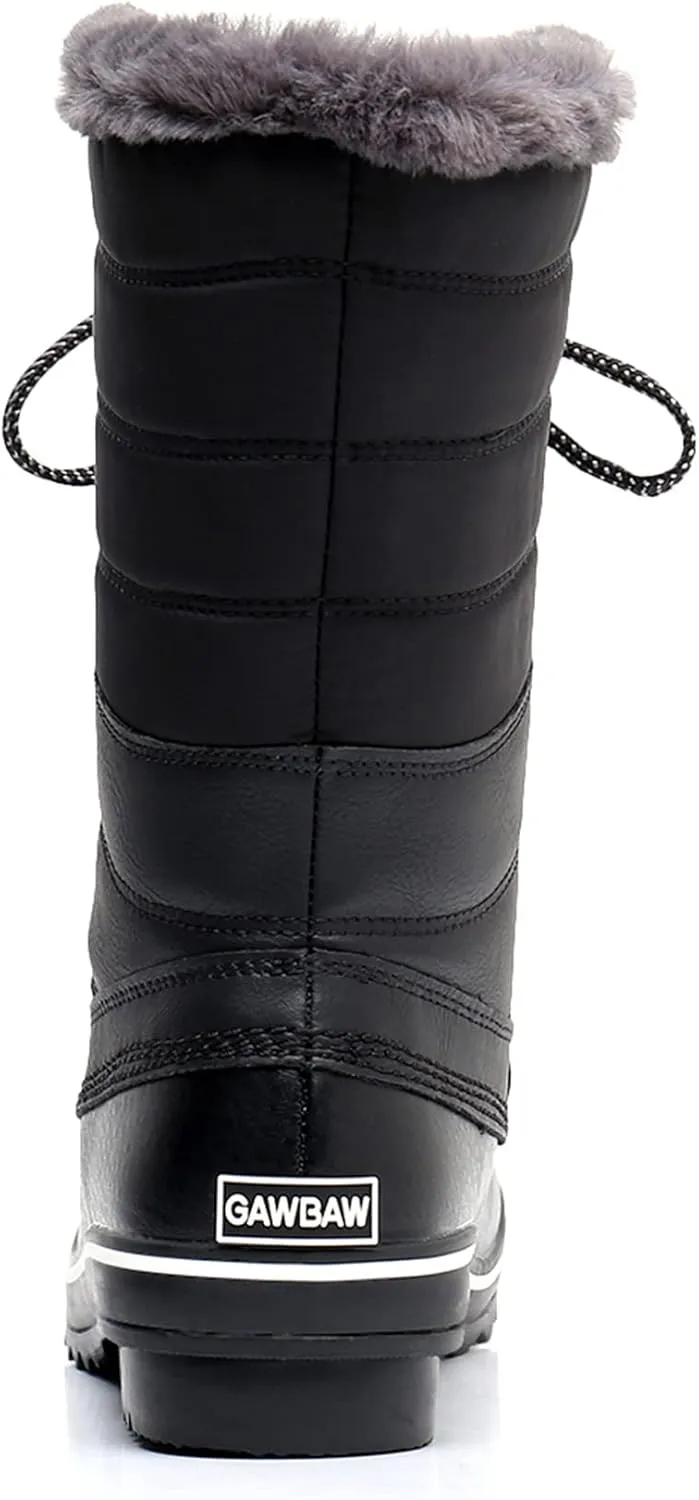GAWBAW Women's Mid-Calf Waterproof Winter Snow Boots - Warm Faux Fur Lined Duck Boots Cold Weather Lace Up Fashion Boots