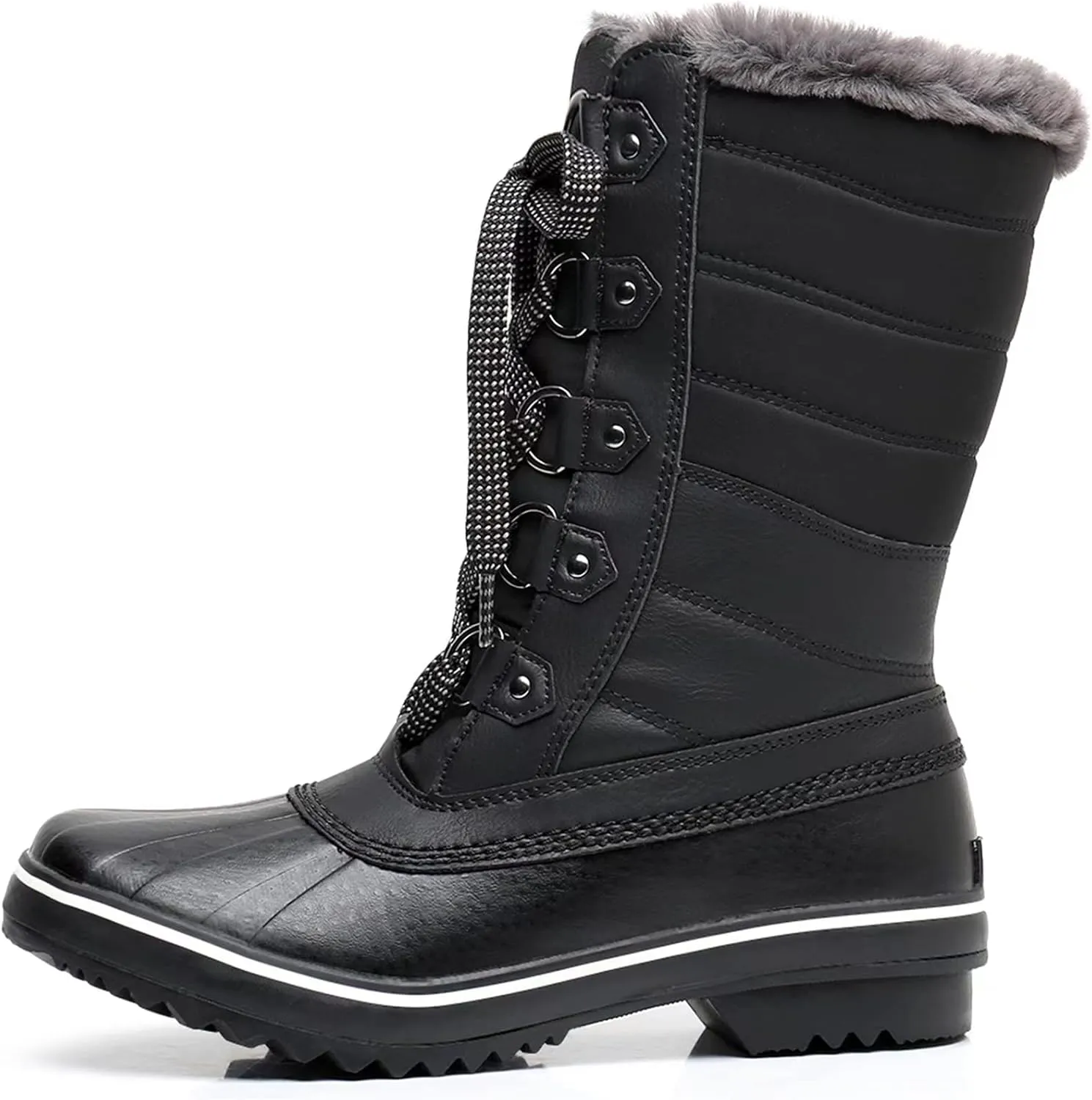 GAWBAW Women's Mid-Calf Waterproof Winter Snow Boots - Warm Faux Fur Lined Duck Boots Cold Weather Lace Up Fashion Boots
