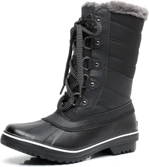 GAWBAW Women's Mid-Calf Waterproof Winter Snow Boots - Warm Faux Fur Lined Duck Boots Cold Weather Lace Up Fashion Boots