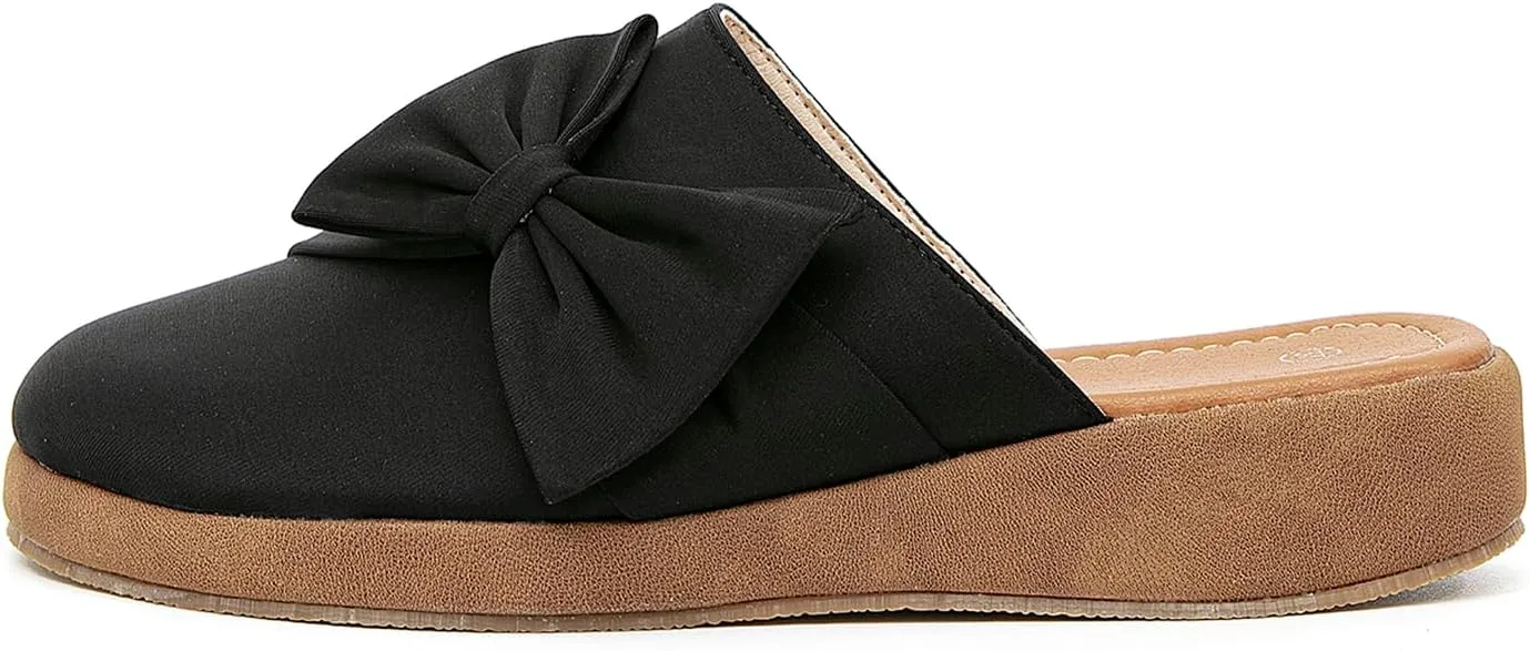 getmorebeauty Women's Cute Bow Mules Platform Clogs Closed Toe Slip-on Wedge Slides Sandals Summer Shoes