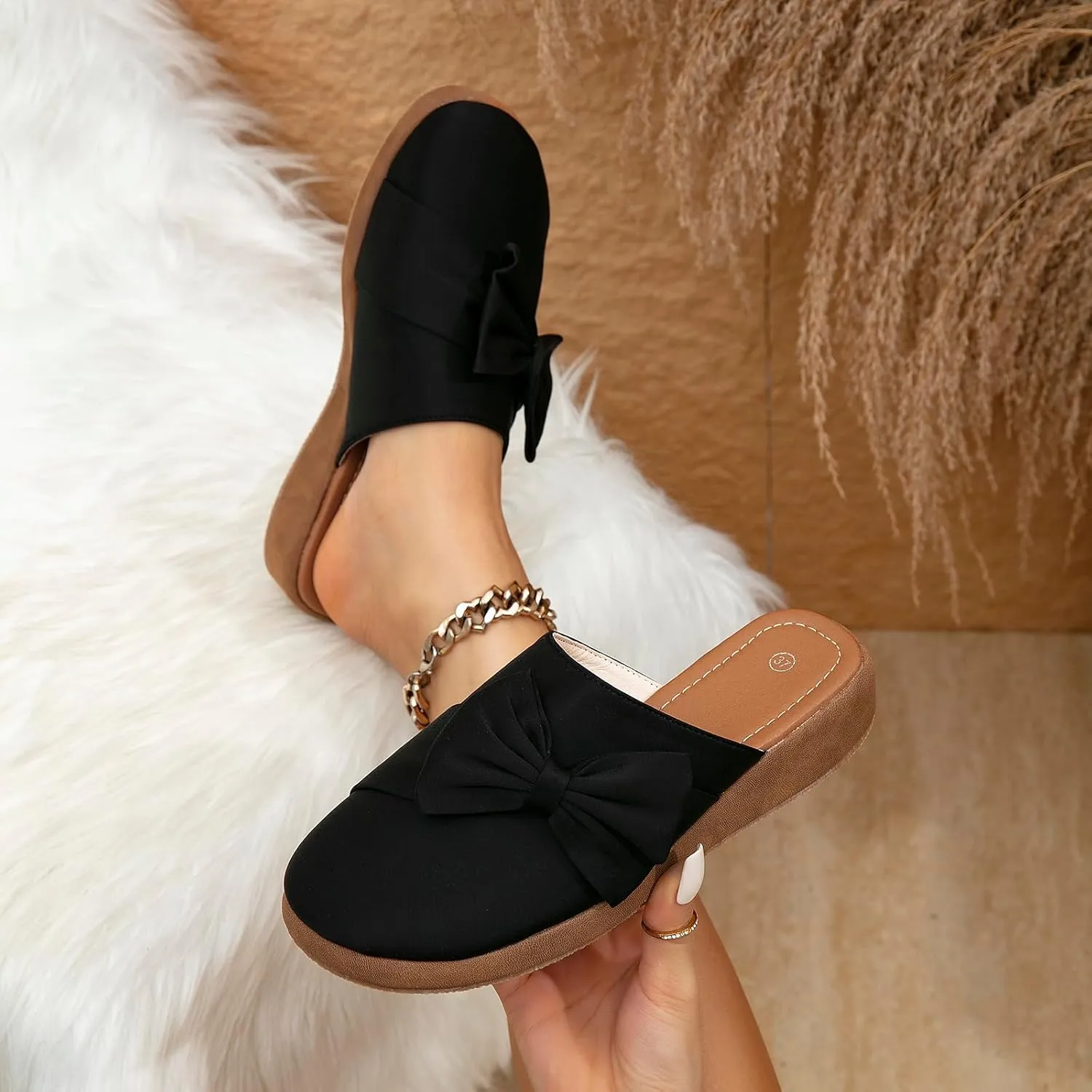 getmorebeauty Women's Cute Bow Mules Platform Clogs Closed Toe Slip-on Wedge Slides Sandals Summer Shoes