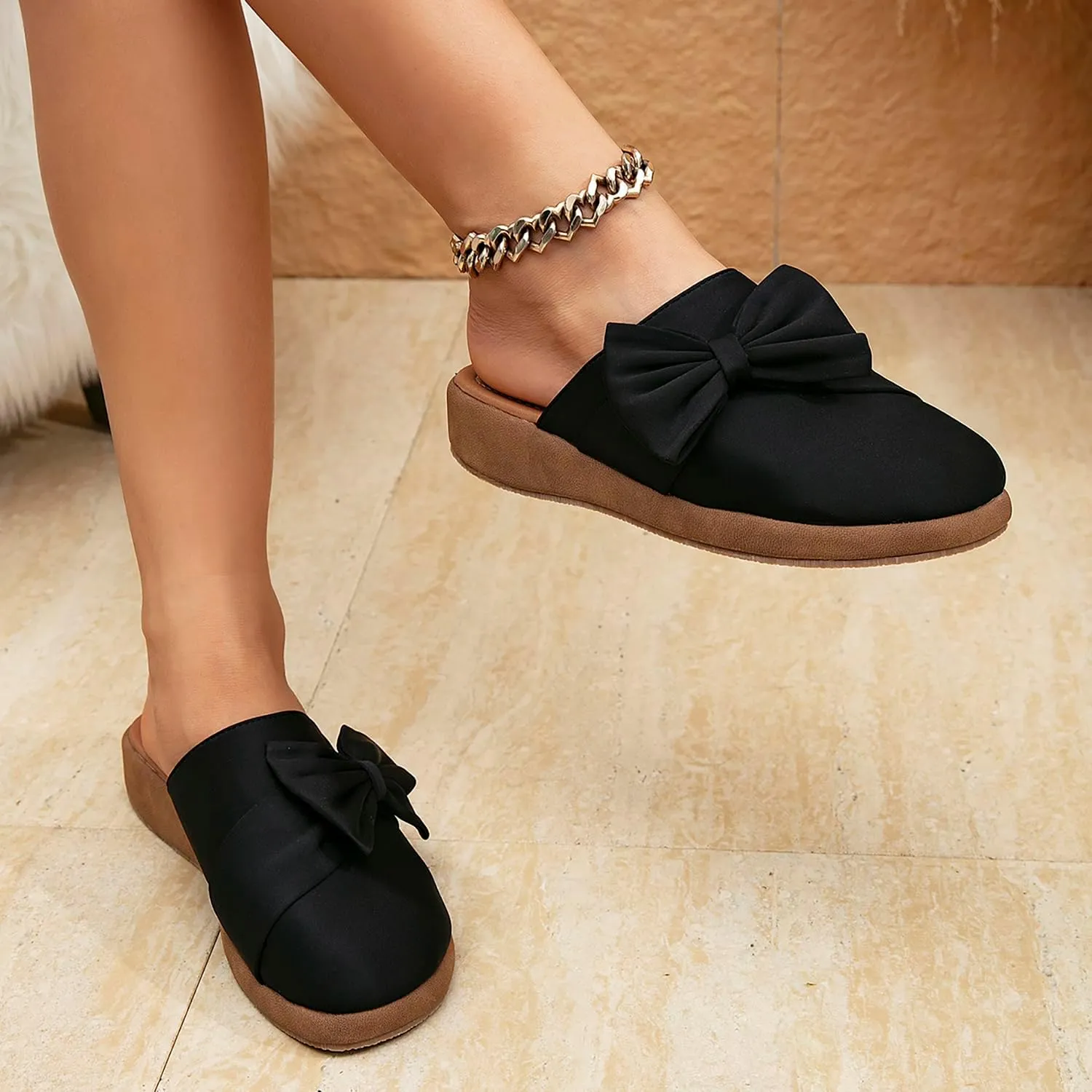 getmorebeauty Women's Cute Bow Mules Platform Clogs Closed Toe Slip-on Wedge Slides Sandals Summer Shoes