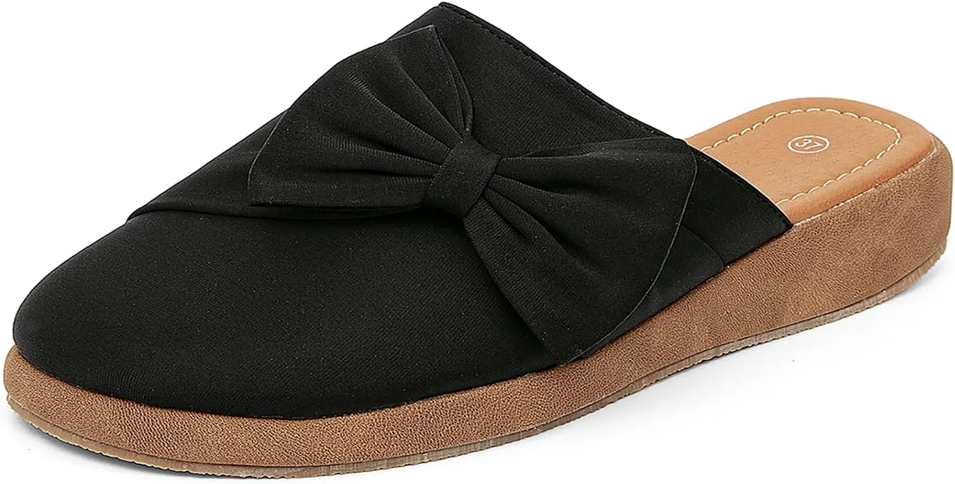getmorebeauty Women's Cute Bow Mules Platform Clogs Closed Toe Slip-on Wedge Slides Sandals Summer Shoes