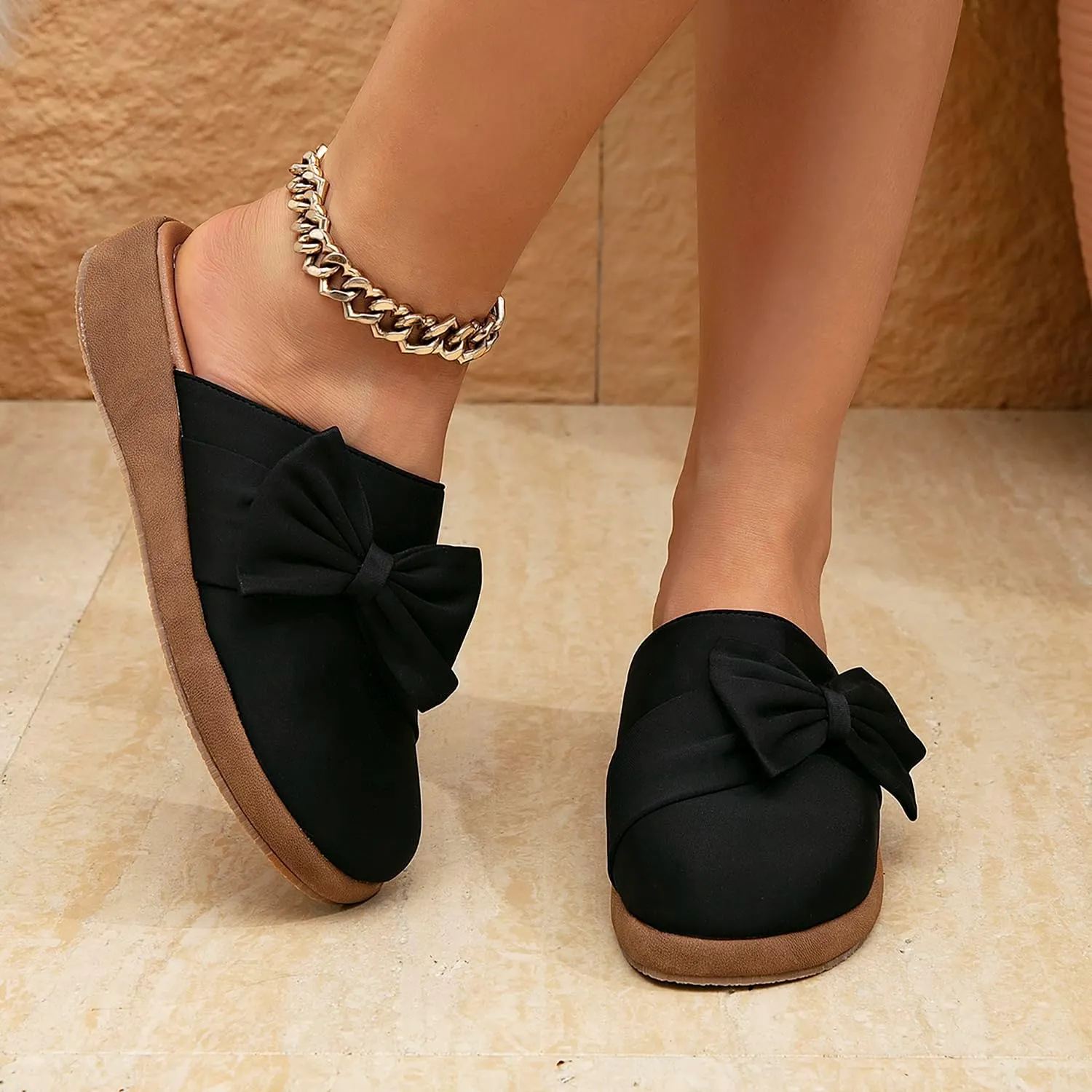 getmorebeauty Women's Cute Bow Mules Platform Clogs Closed Toe Slip-on Wedge Slides Sandals Summer Shoes