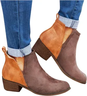 Gibobby Booties for Women Womens Ankle Boots Pointed Toe Faux Stacked Chunky Heels Leopard Side Zipper Booties