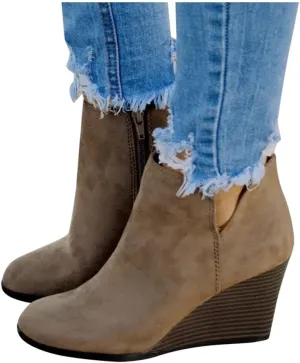 Gibobby Boots for Women Low Heel Wedge Ankle Boots V Cut Stacked Chunky Heel Short Booties Casual Shoes