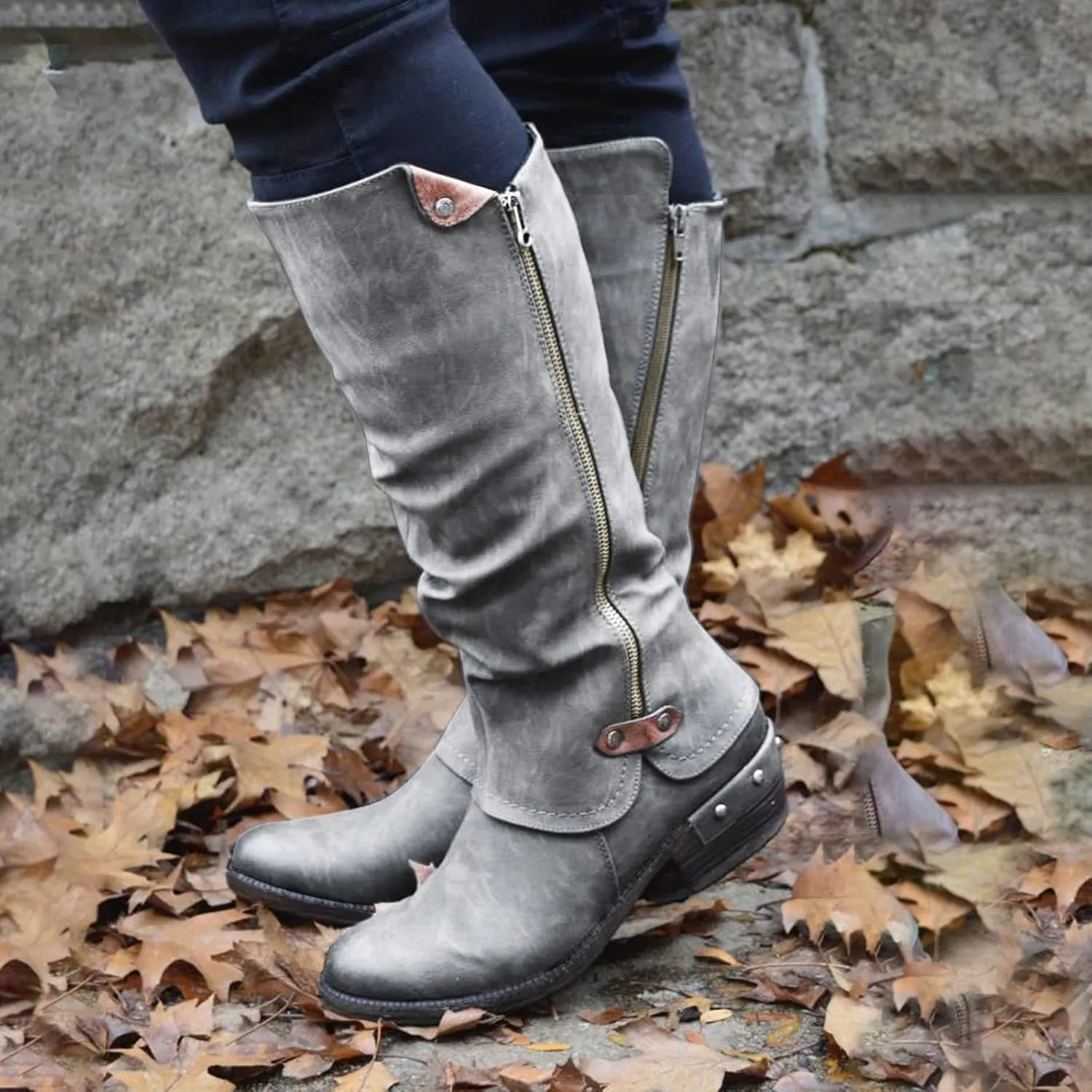 Gibobby Cowboy Boots for Women Low Heel Womens Wedge Ankle Boots V Cut Chunky Heels Tassels Side Zipper Booties 52