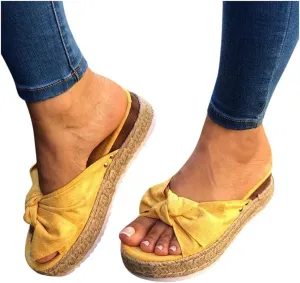 Gibobby Sandals for Women Flat,Slip On Platform Bow Knot Summer Comfy Casual Bow Espadrilles Sandals Platform Slides