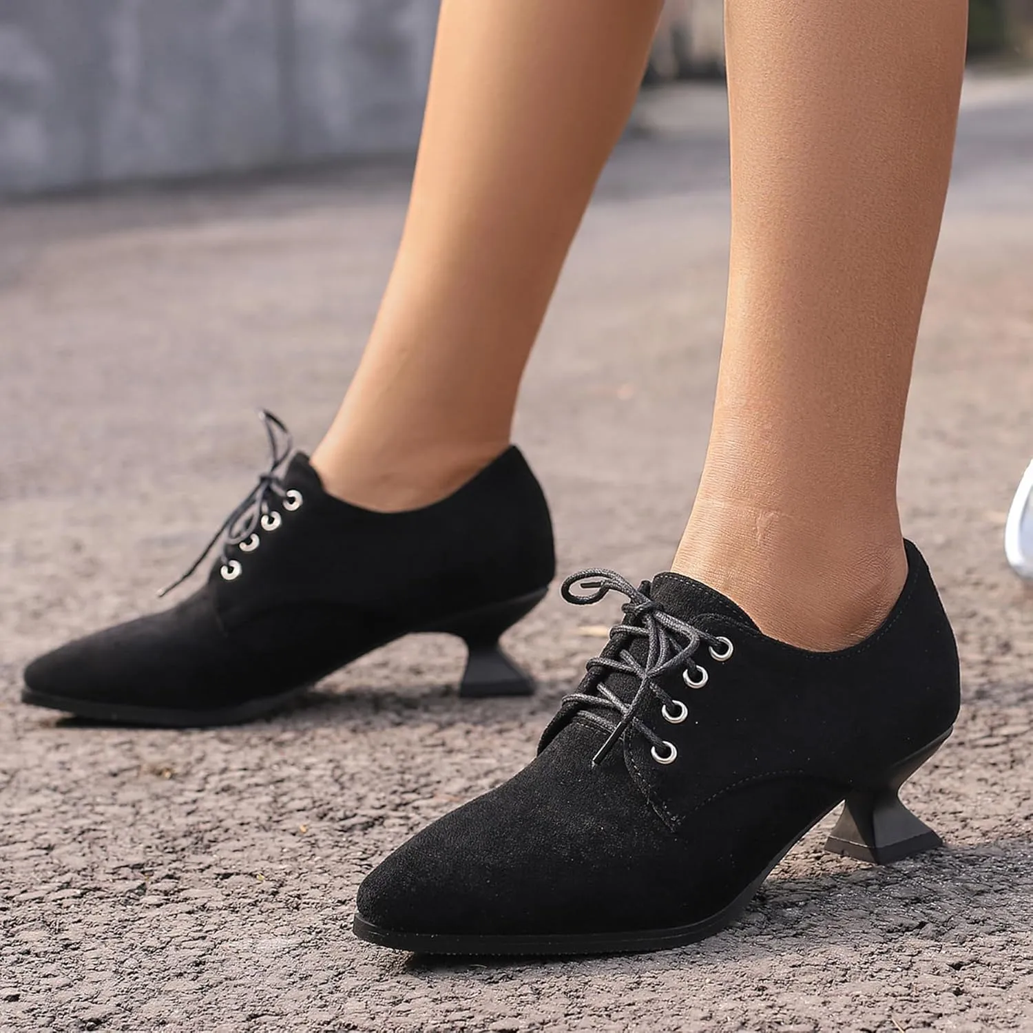 Gicoiz Women Comfy Low Kitten Heel Loafers Office Brogue Pumps