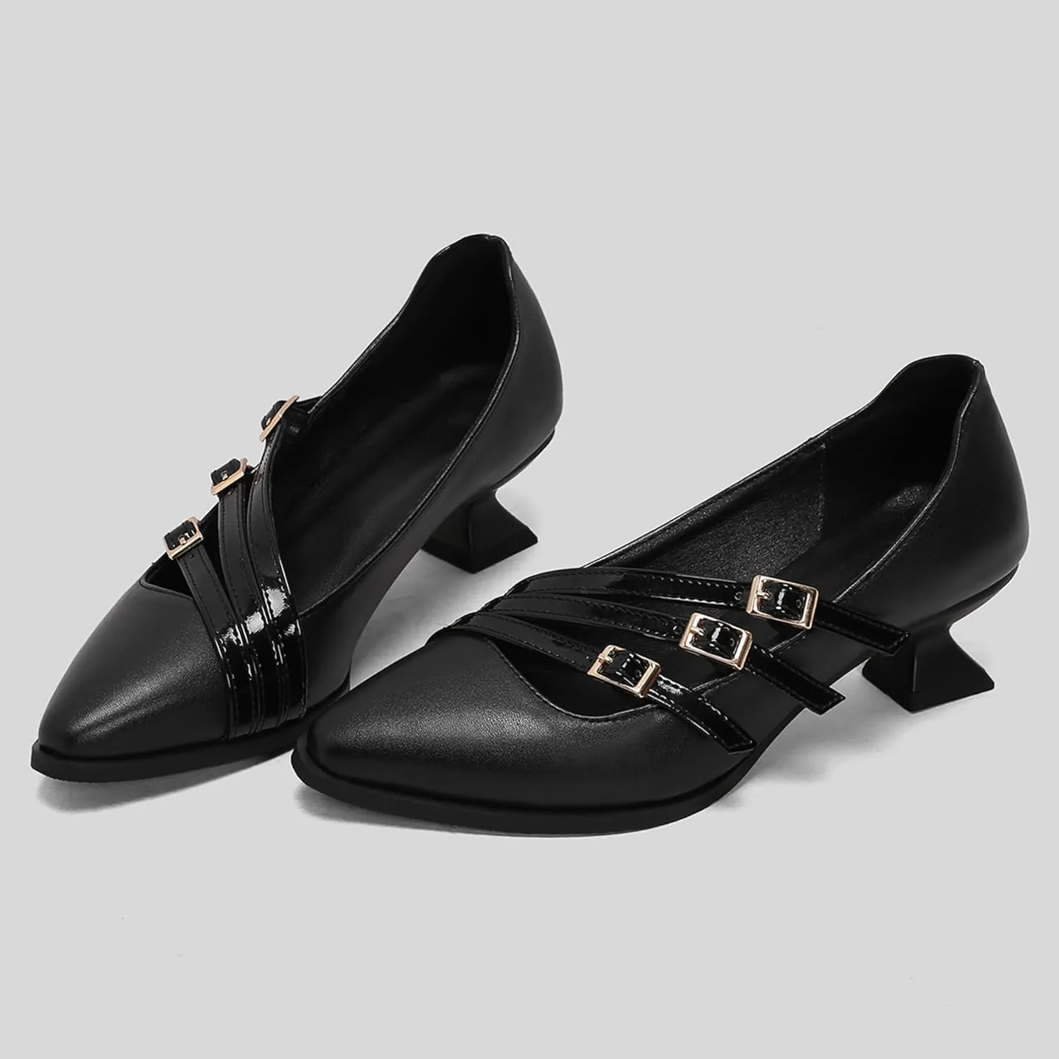 Gicoiz Women Comfy Low Kitten Heel Loafers Office Brogue Pumps