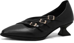 Gicoiz Women Comfy Low Kitten Heel Loafers Office Brogue Pumps