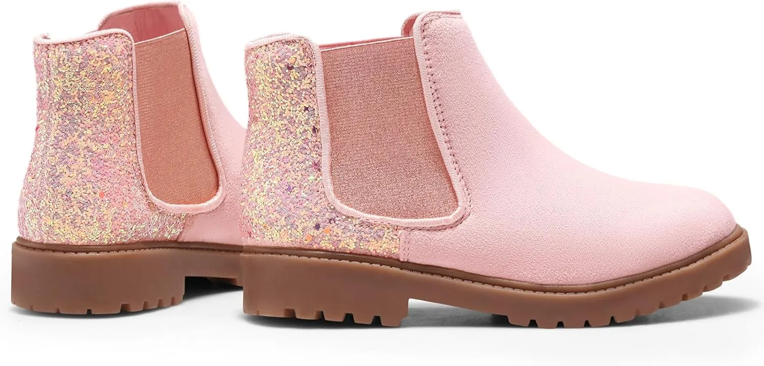 Girls Boots Kids Platform Ankle Boots Glitter Winter Boots For Teen Girls Toddler Boots Elastic Low Heel Girls Booties For Little Kids/Big Kids