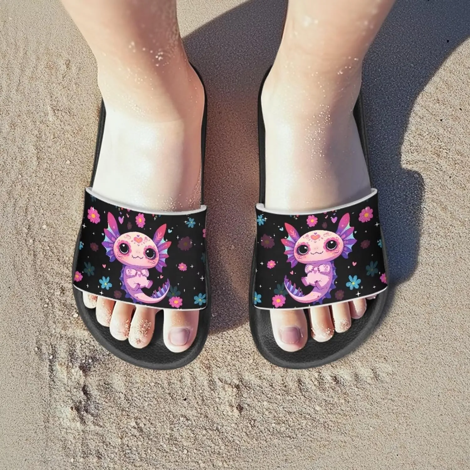 Girls Slide Sandals Axolotl Theme Summer Slippers for Kids Shower Shoes