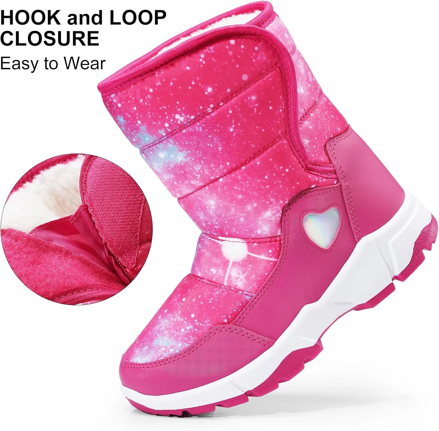 Girls Snow Boots Water-Resistant Warm Fur Lined Anti-Slip Winter Boots for Toddler/Little Kid/Big Kid