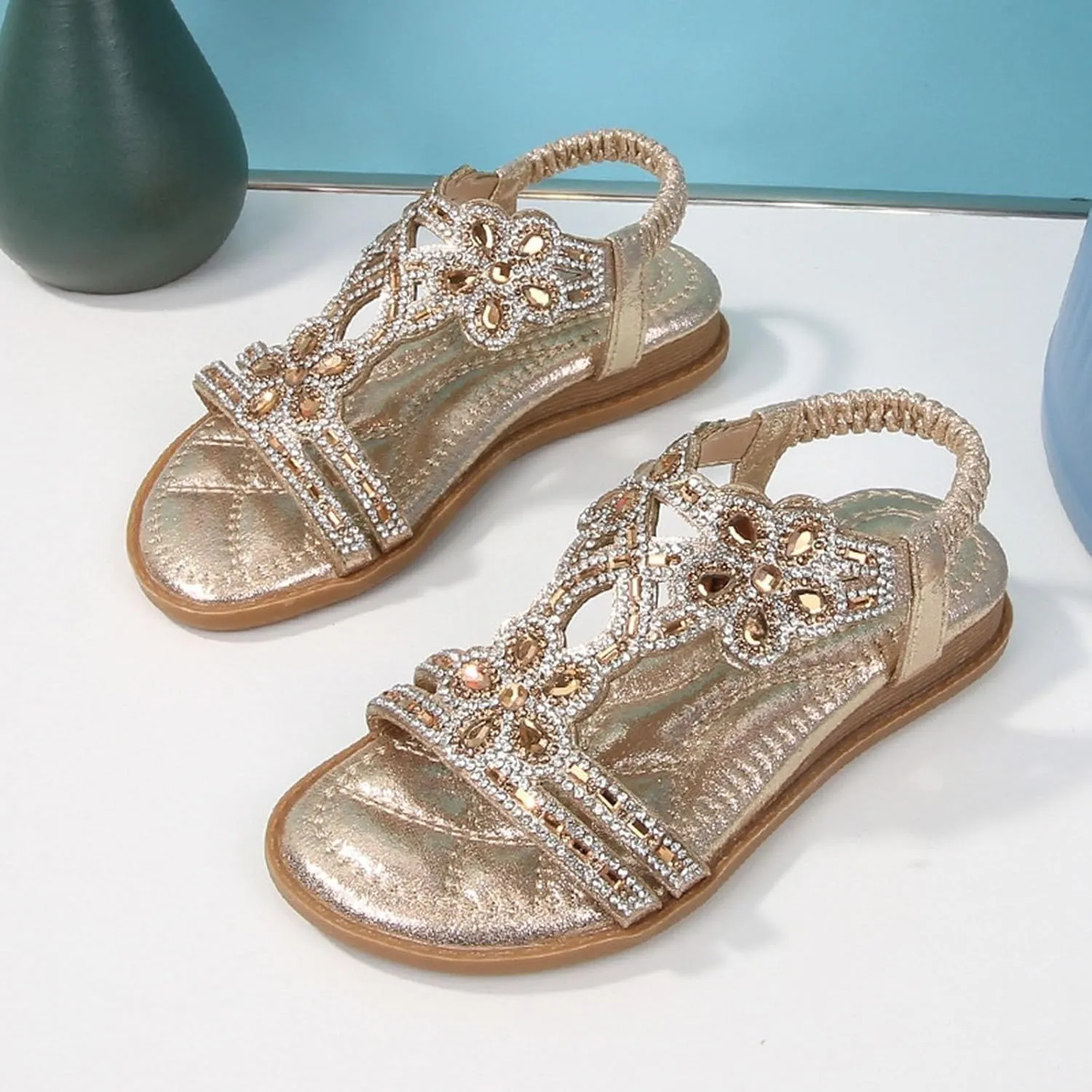 Girls Wedding Dance Sandals Pearl Flower Sequins Flat Open Toe Princess Shoes Formal Elegant Kids Non Slip Wide Shoes