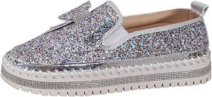 Glitter Sneakers for Women Women's Platform Rhinestones Glitter Sneaker Cute Bow Slip On Comfort Sneaker Loafer Casual Shoes