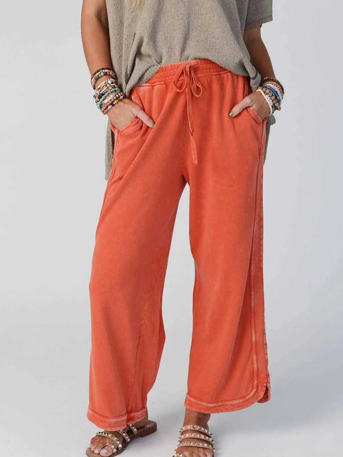 Gnveub Women's Yoga Pants Lightweight Wide Leg Sweatpants High Waisted Drawstring Loose Lounge Pant with Pockets