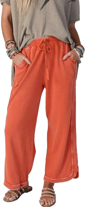 Gnveub Women's Yoga Pants Lightweight Wide Leg Sweatpants High Waisted Drawstring Loose Lounge Pant with Pockets