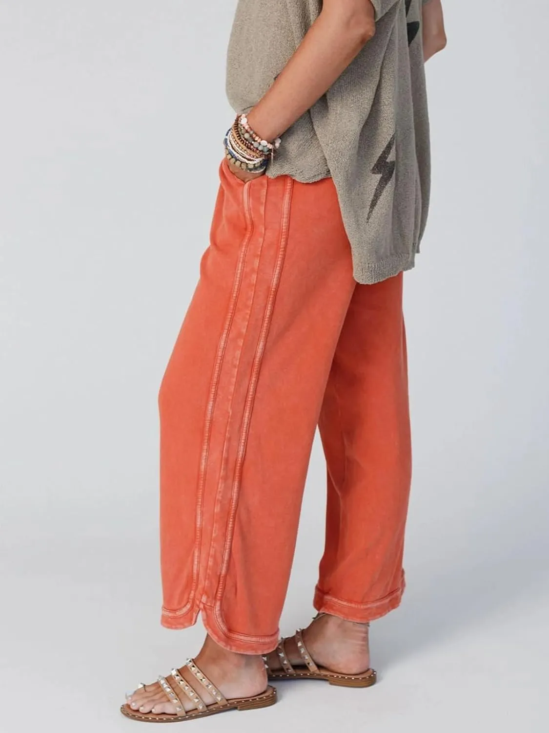 Gnveub Women's Yoga Pants Lightweight Wide Leg Sweatpants High Waisted Drawstring Loose Lounge Pant with Pockets