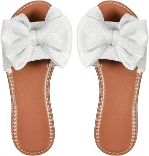 GORGLITTER Women's Bow Sandals Vacation Open Toe Single Band Flats Summer Wide Width Slide Sandals
