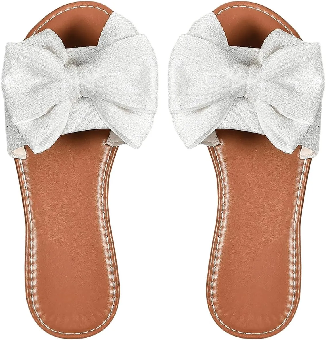 GORGLITTER Women's Bow Sandals Vacation Open Toe Single Band Flats Summer Wide Width Slide Sandals