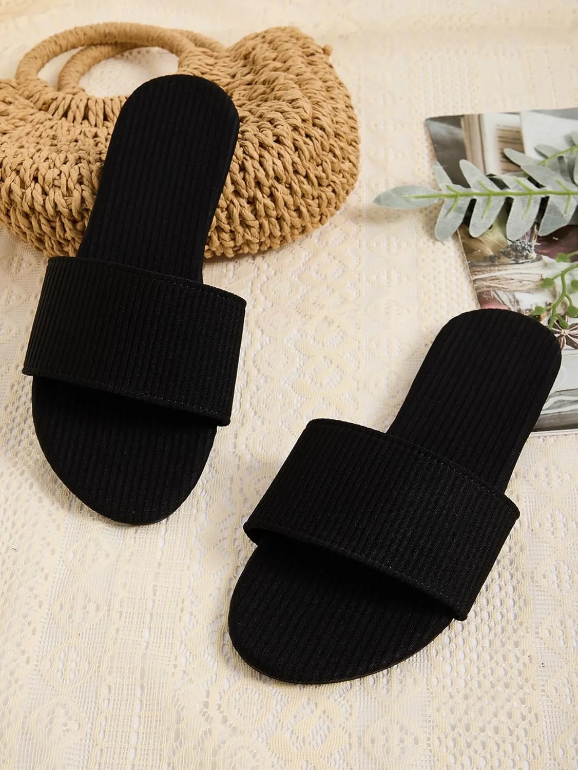 GORGLITTER Women's Casual Slide Sandals One Band Open Toe Slip On Flat Sandals
