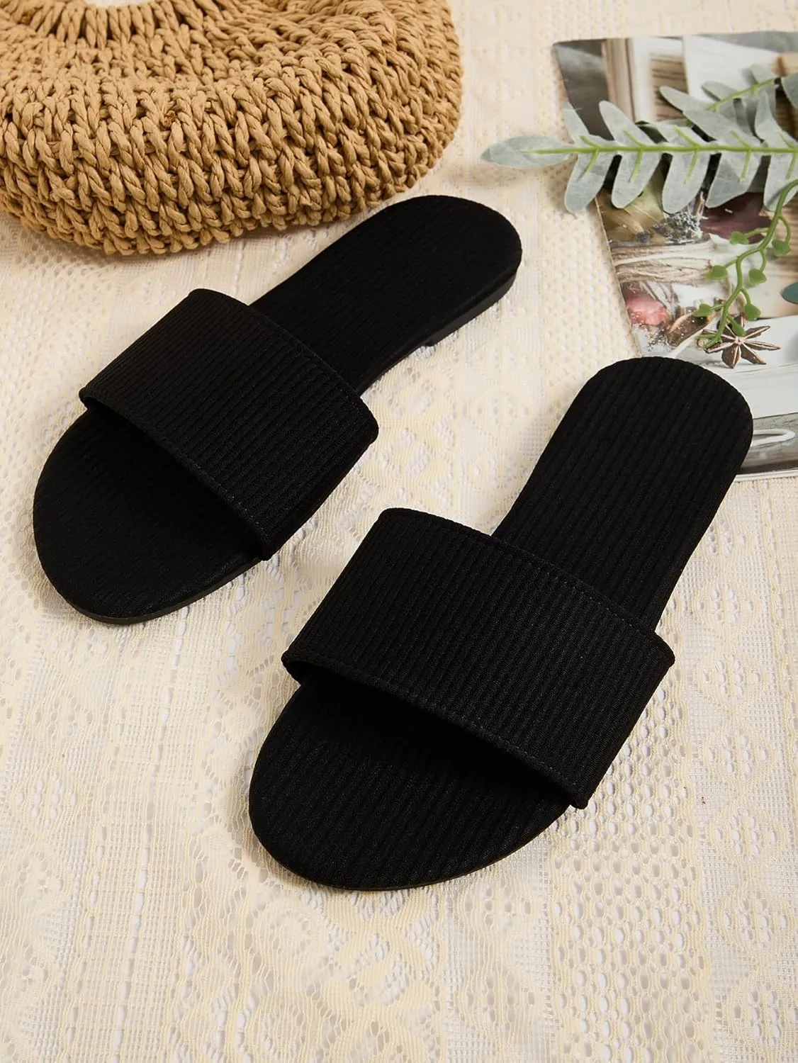 GORGLITTER Women's Casual Slide Sandals One Band Open Toe Slip On Flat Sandals