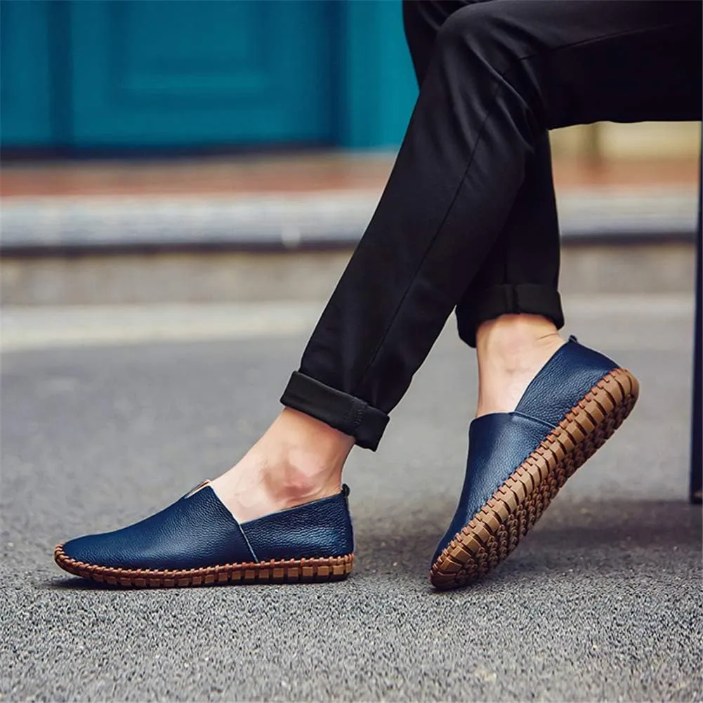 GOSPT Men's Handmade Leather Loafers Flats Driving Moccasins Slip on Shoes